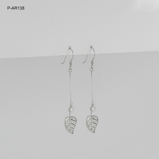 [P-AR-138] Aretes largos plata 925 (b.rodio) palo hoja microcircones