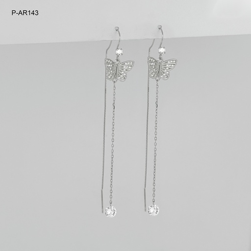 [P-AR-143] *ARETES LARGOS PLATA 925 (B.RODIO)  SISTEMA PASAR DIJE MARIPOSA