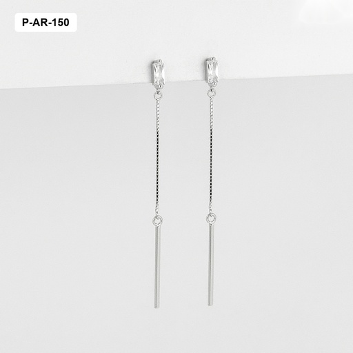 [P-AR-150] Aretes largos plata 925 (b.rodio) cadenita palo cristal rectángulo
