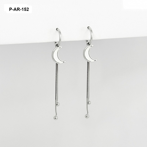 [P-AR-152] Aretes largos plata 925 (b.rodio)  media luna nácar