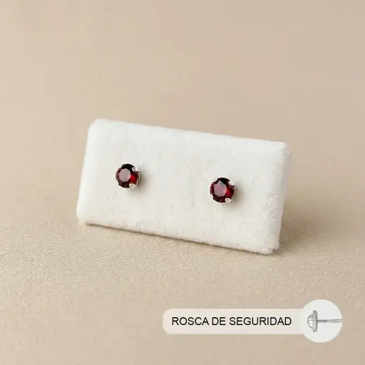 [P-AR-155] Topo ortopedico en Plata ley 925 rosca de seguridad circón rojo redondo #3
