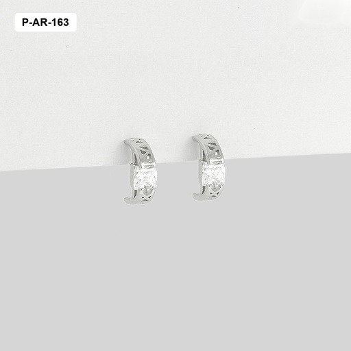 [P-AR-163] *ARETES PLATA 925 (B.RODIO) MEDIO ARO CRISTAL CUADRADO