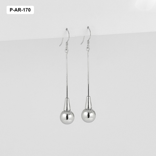 [P-AR-170] Aretes largos plata 925 (b.rodio) péndulo bola
