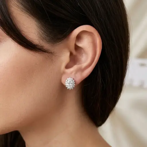 [P-AR-195] Aretes en Plata ley 925 ovaldo cristal blanco