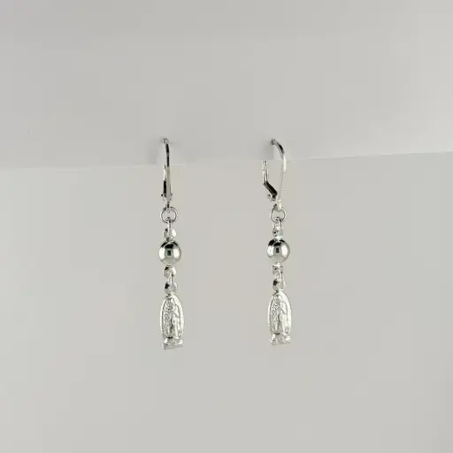 [P-AR-219] Aretes en plata ley 925 largos dije virgen guadalupe