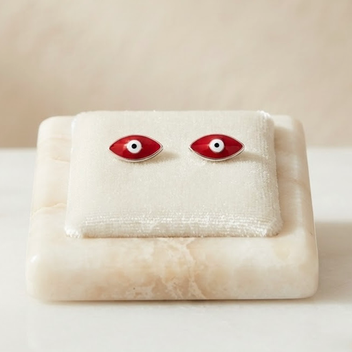 [P-AR-268] Topo plata 925 ojitos ovalados rojos