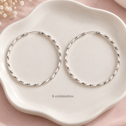 [P-AR-285] Argollas en plata ley 925 entorchadas 6 cm