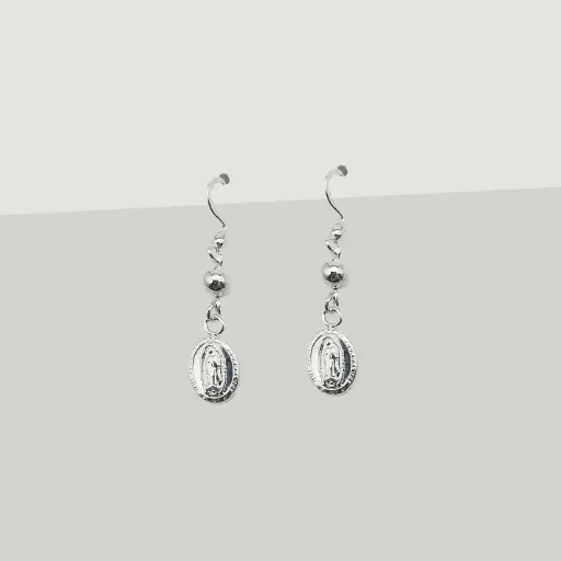 [P-AR-286] Arete largo plata 925 gancho anzuelo virgen guadalupe