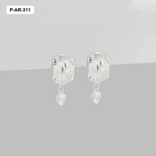 [P-AR-311] Aretes en plata 925 rectángulo diamantado y corazón