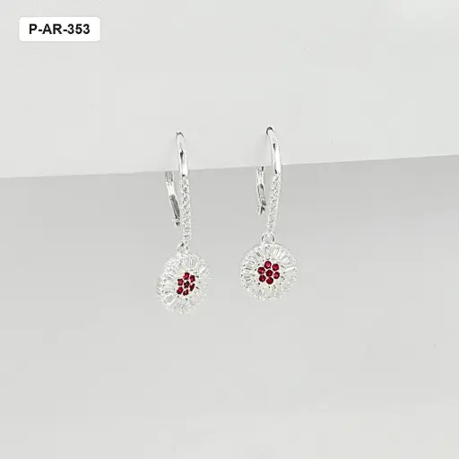 [P-AR-353] Aretes en plata ley 925  gancho catalán microcircones magenta