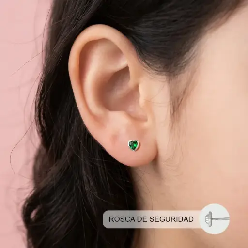 [P-AR-360] Topo ortopedico en Plata ley 925 rosca de seguridad corazón cristal #3 color surtido