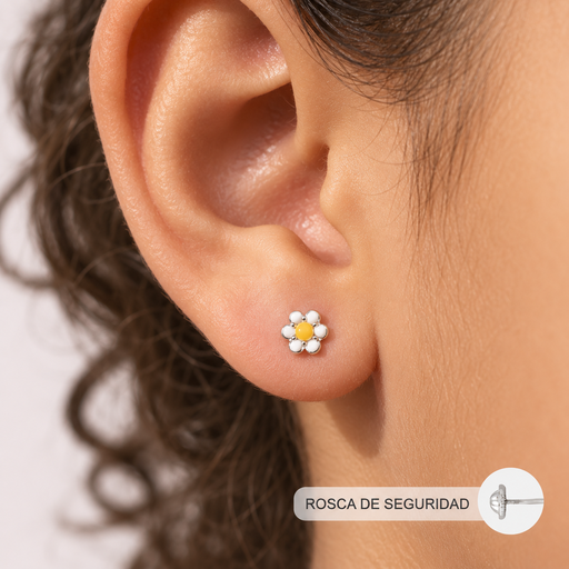 [P-AR-366] Topo ortopedico en Plata ley 925 rosca de seguridad Girasol / Margarita