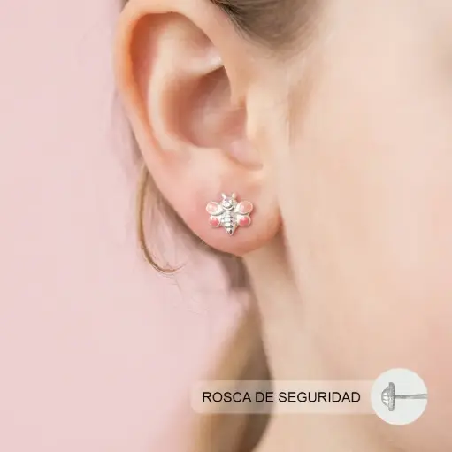 [P-AR-385] Topo ortopedico en Plata ley 925 rosca de seguridad abejita esmaltada color surtido