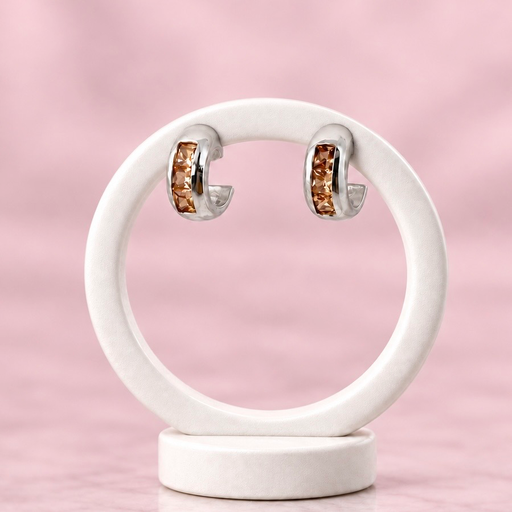 [P-AR-390] Aretes en plata ley 925 tipo argolla cristales baguette ámbar