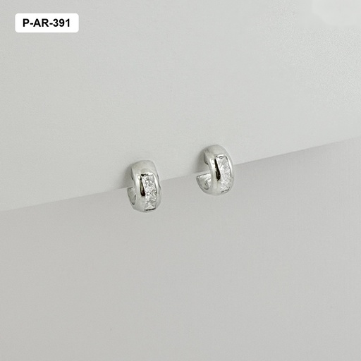 [P-AR-391] Aretes en plata ley 925 tipo argolla cristales baguette blancos