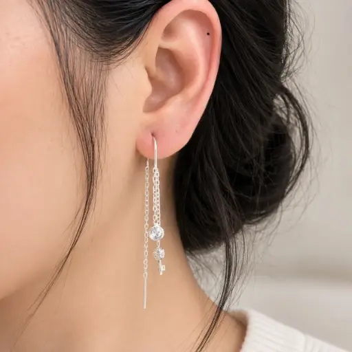 [P-AR-395] Aretes en plata ley 925 sistema de pasar llave