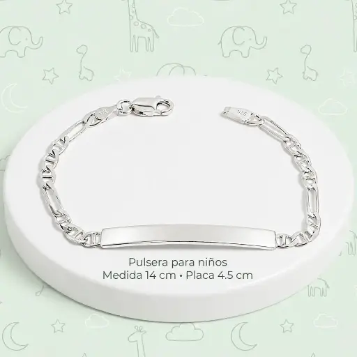 [P-PL-136] Pulsera en plata ley 925 esclava placa 4.5 cm para niños tejido cartier escalera 14cm