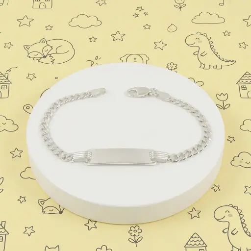 [P-PL-146] Pulsera en plata ley 925 esclava para niños tejido barbada 14cm