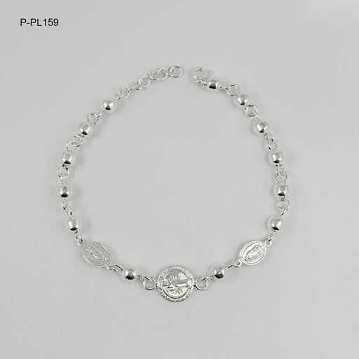 [P-PL-159] Pulsera en plata ley 925 medalla san benito / virgen guadalupe