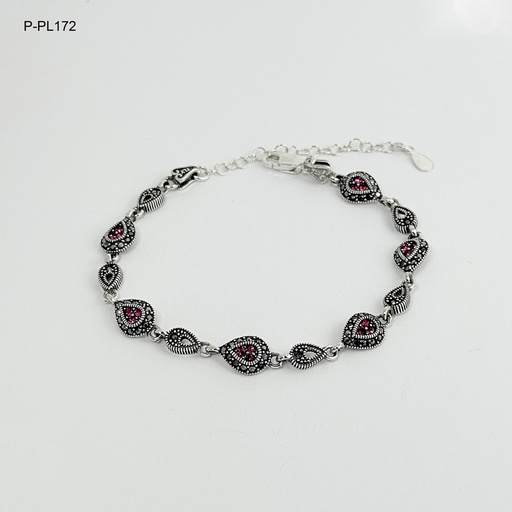 [P-PL-172] Pulseras plata quemada ley 925 gotas circones magenta