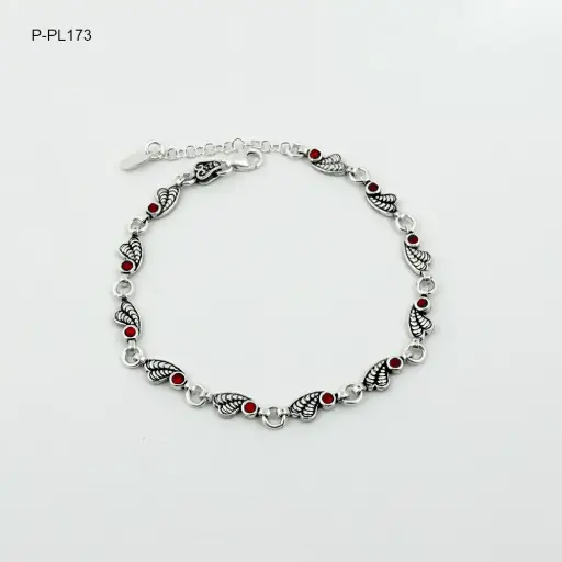 [P-PL-173] Pulseras plata quemada ley 925 circones rojos