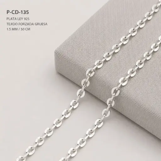 [P-CD-135] Cadena en plata ley 925 tejido forzada gruesa 50 cm