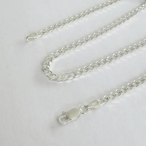 [P-CD-156] Cadena en Plata ley tejido barbada cuadrada 3 mm / 50 cm
