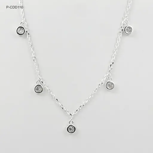 [P-CDD-110] Collar en plata ley 925 doble círculos cristales
