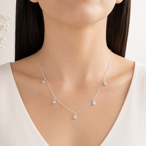 [P-CDD-110] Collar en plata ley 925 doble círculos cristales
