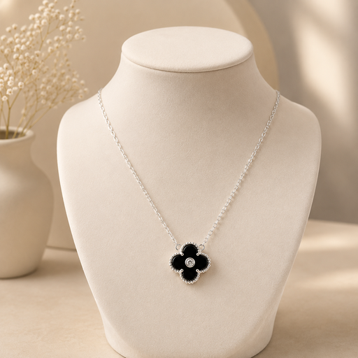 [P-CDD-114] Collar en plata ley 925 flor esmaltado negro