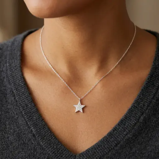 [P-CDD-119] Collar en Plata ley 925 dije estrella circones blancos