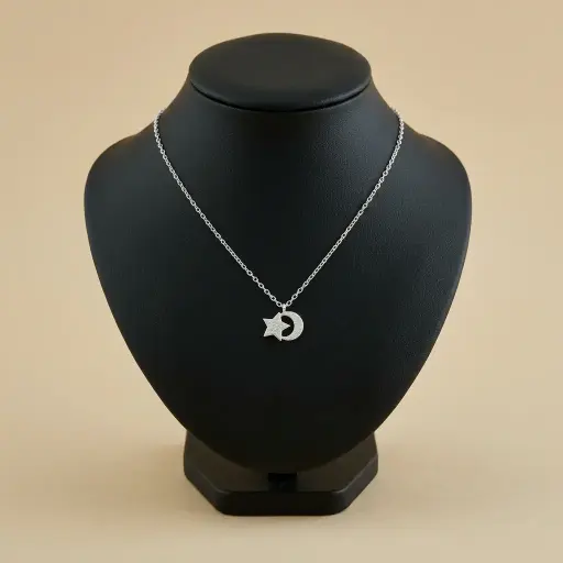 [P-CDD-120] Collar en Plata ley 925 dije estrella media luna microcircones