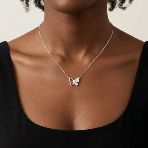 [P-CDD-121] Collar en Plata ley 925 dije mariposa microcircones