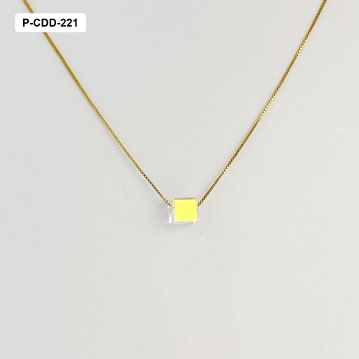 [P-CDD-221] Cadena con dije cubo cristal gold plata 925