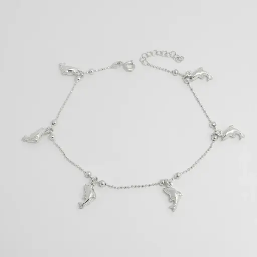 [P-TB-103] Tobillera plata 925 bolitas delfines