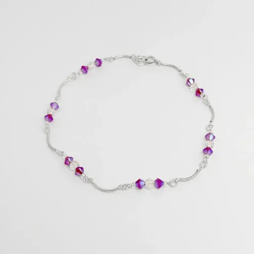 [P-TB-104] Tobillera plata 925 eslabon palito y circones de color