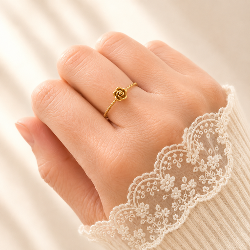 [AC-AN-100] Anillo en acero gold flor