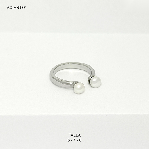 [AC-AN-137] Anillo en acero silver perlas ajustable