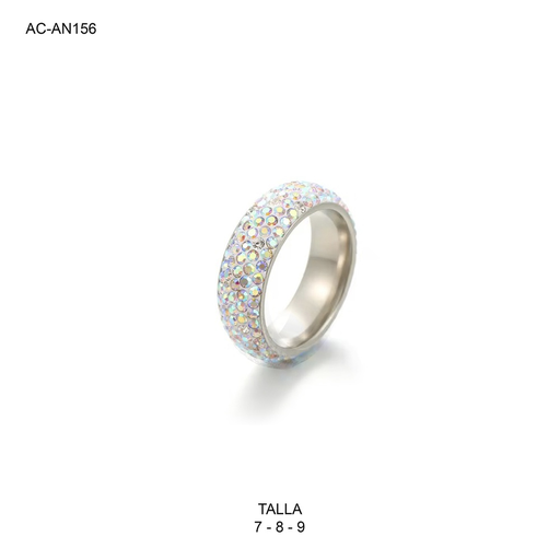 [AC-AN-156] Anillo en acero silver aro 5 líneas microcircones tornasol