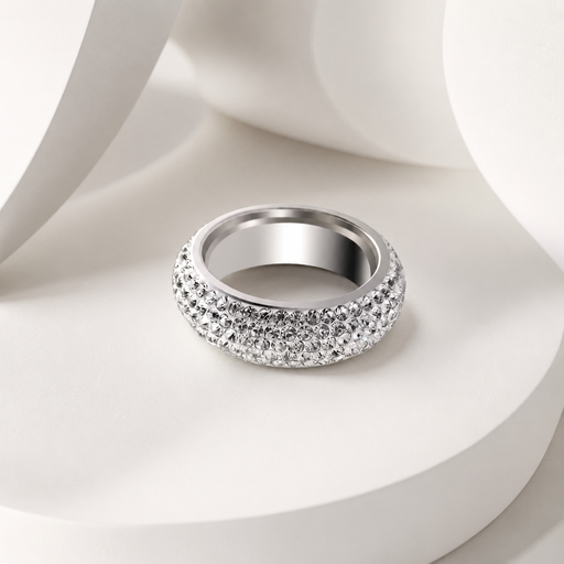 [AC-AN-157] Anillo en acero silver aro 5 lineas microcircones blancos