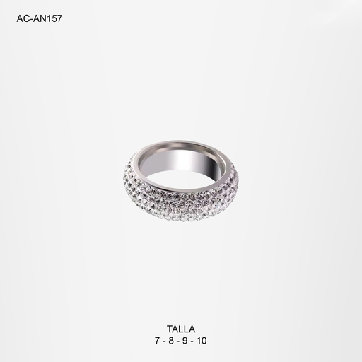 [AC-AN-157] Anillo en acero silver aro 5 lineas microcircones blancos
