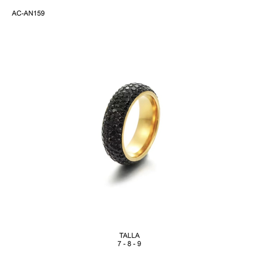 [AC-AN-159] Anillo en acero gold cinco lineas circones negros