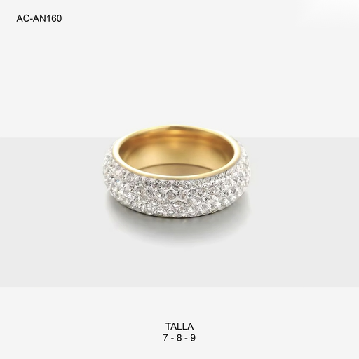[AC-AN-160] Anillo en acero gold cinco lineas circones blancos