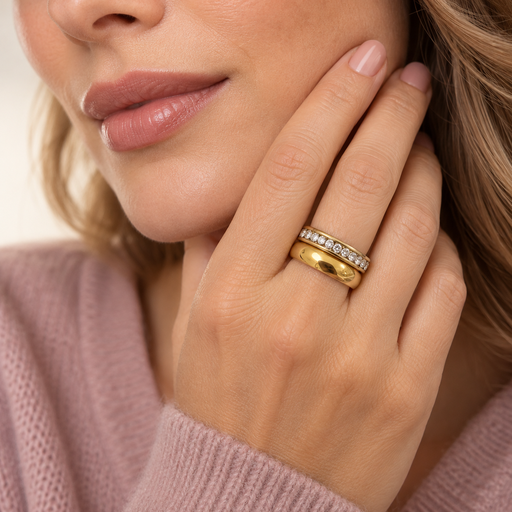 [AC-AN-161] Anillo en acero gold aro doble circones