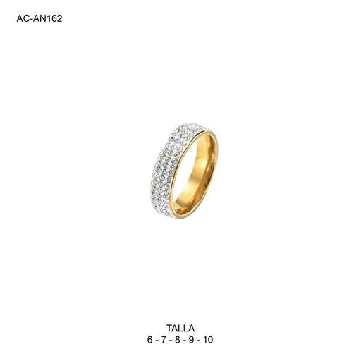 [AC-AN-162] Anillo en acero gold tres línea microcircones blancos