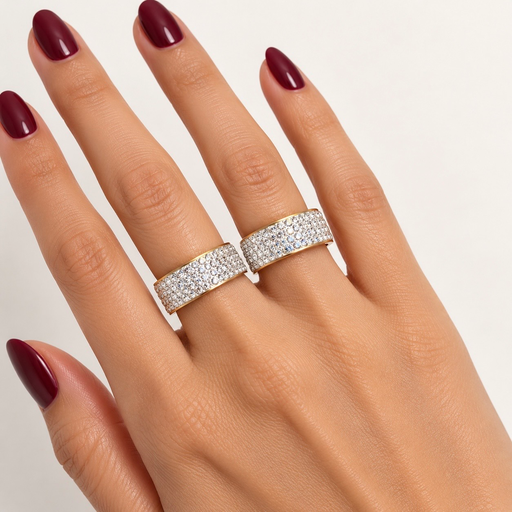 [AC-AN-163] Anillo en acero gold cinco líneas plano circones blanco