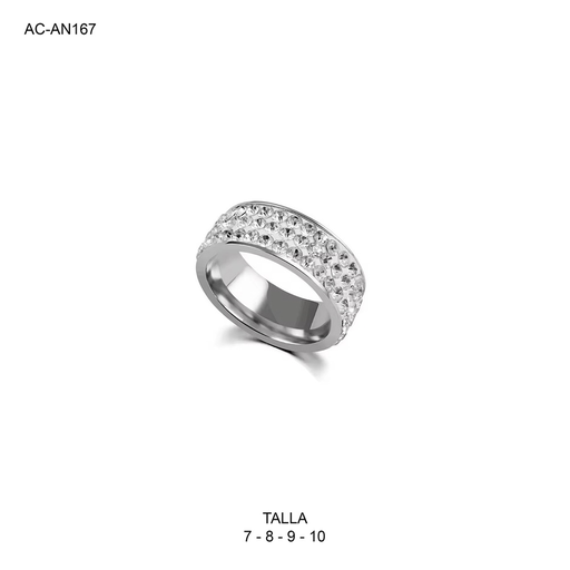 [AC-AN-167] Anillo en acero silver aro cuatro lineas microcircones blancos