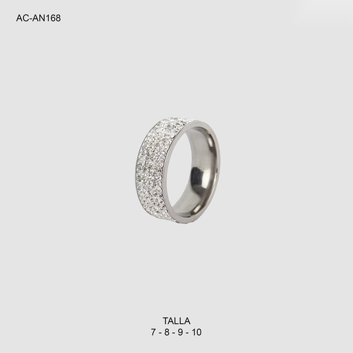 [AC-AN-168] Anillo en acero silver cinco lineas plano circones blanco