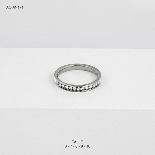 [AC-AN-171] Anillo en acero silver cintillo circones blancos
