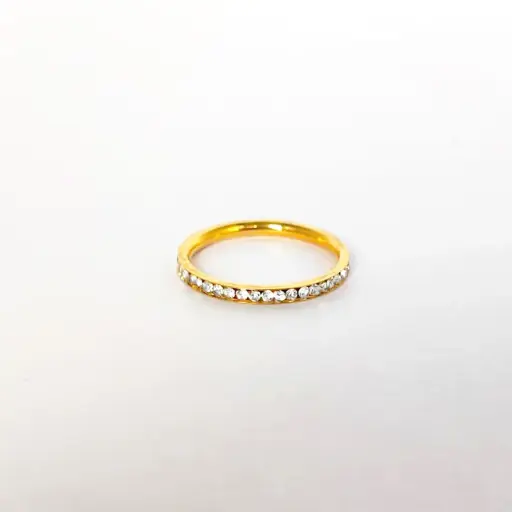 [AC-AN-178] Anillo en acero gold cintillo circones blancos